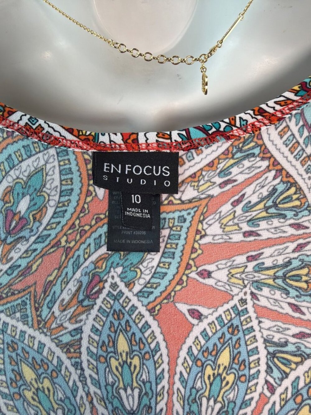 Enfocus Studio Red & Teal Paisley Ruched Sleeveless Midi Dress, Size 10 - Picture 6 of 8
